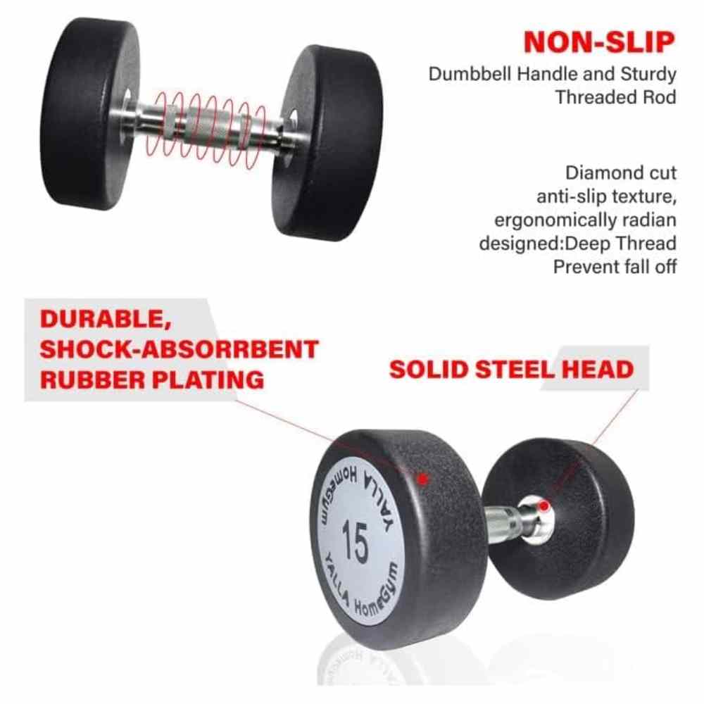 YALLA HomeGym 45KG Premium Round Dumbbells, Durable Weights for Home & Gym Workouts